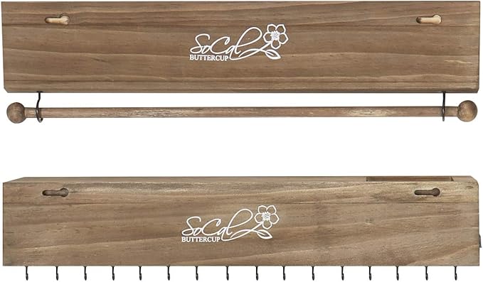 Rustic Necklace and Jewelry Organizer - Hanging Wall Mount Display - Mounted Wooden Holder for Earrings, Necklaces, Bracelets, and Many Other Accessories (Two Piece, Rustic)