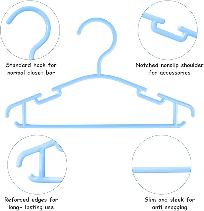 GoodtoU Blue Baby Hangers, 100Pack Kids Hanger for Closet 10.2 Inch Plastic Children Hangers for Boy or Girl's Clothing