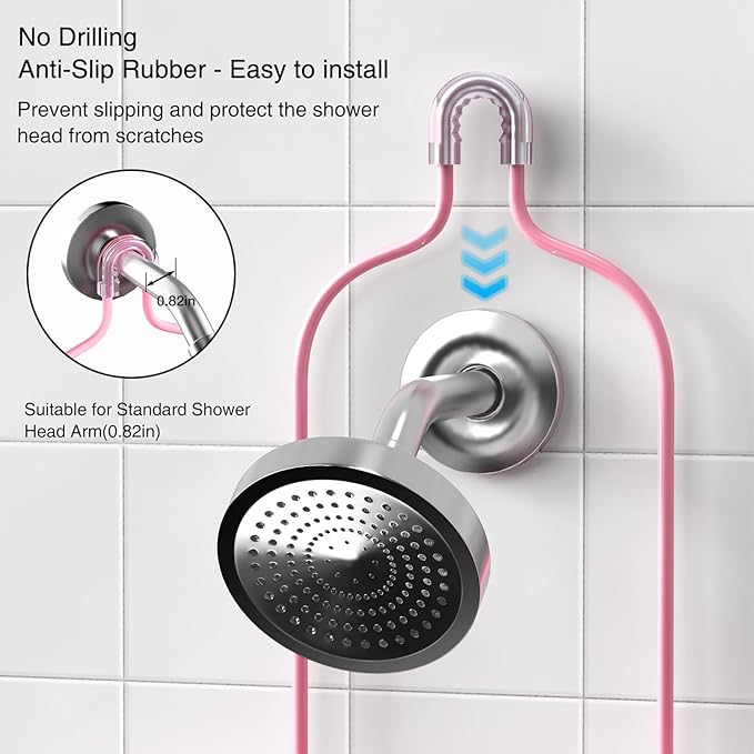 Pink 3-Tier Over Head Shower Caddy with Soap Holder & 6 Hooks - Hanging Shower Caddy for Bathroom Organizer