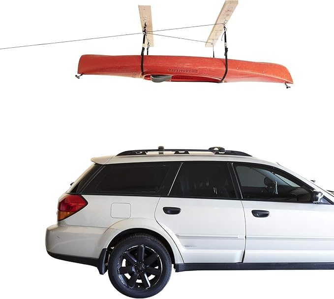 HARKEN Hoister - Overhead Garage Storage 2 Point Hoist System for Bikes, Kayaks, Surf & Paddle Boards (60lb Capacity, 10ft Ceiling) Safe Anti-Drop System, One-Person Operation - 7807