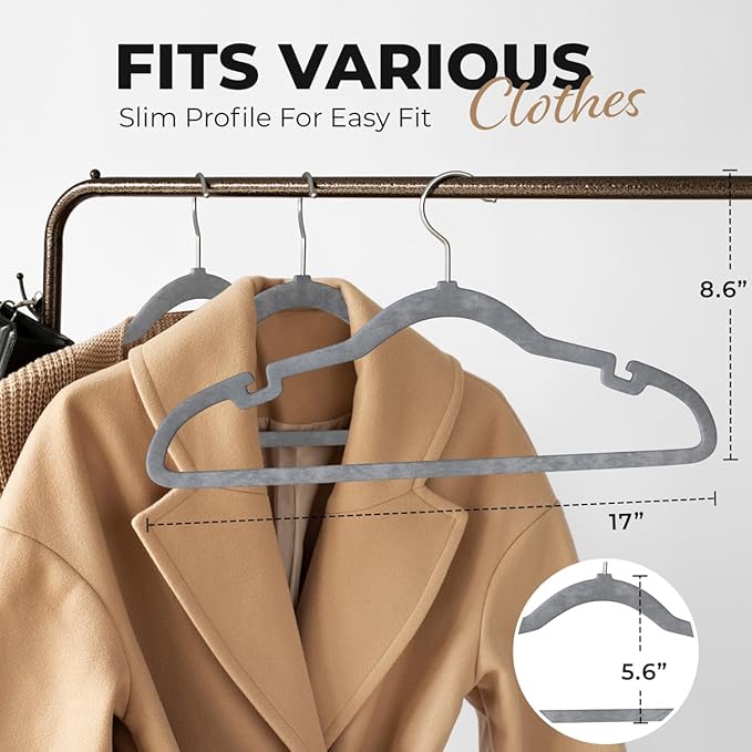 100 Pack Velvet Hanger for Shirt Pants Dresses Skirts Suits Jackets - Slim Space Saving Design - Standard Coat Hanger - Sturdy & Durable Design with Shoulder Grooves Hook