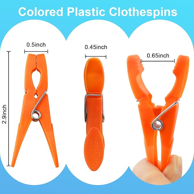 Clothes Pins,48 Pack Colored Plastic Clothespins, Clothes Pins Heavy Duty Outdoor, Non-Slip Laundry Clips for Hanging Clothes, Towels, Crafts, Picture, Clips Food Package Clips