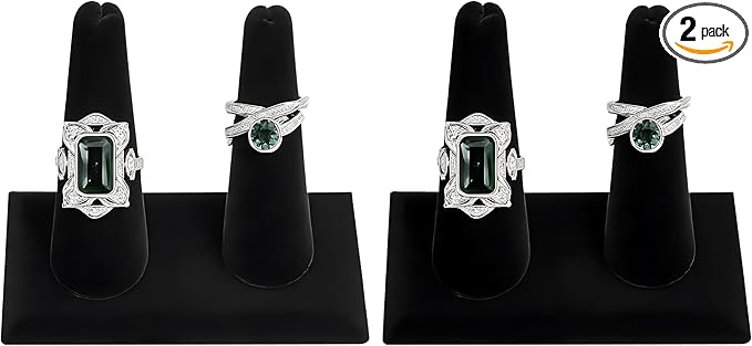 Novel Box 2 Pack Black Velvet Jewelry Double Ring Finger Display Stand 3 5/8 L x 2 1/8 D x2 1/4 H Inches with Square Base - Ring Holder Stand for Selling or Personal Use - Display Stand for Rings