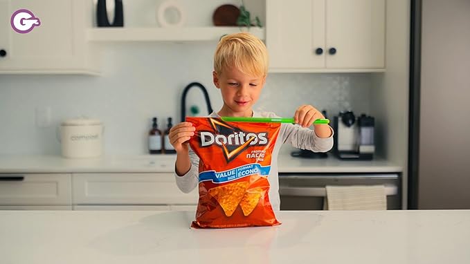 GRIPSTIC Bag Sealer - Reusable Chip Bag Clips. Patented. Airtight & Waterproof Seal on Food Storage Bags, Kids Snacks & More. Near Zero Waste. 12ct Large