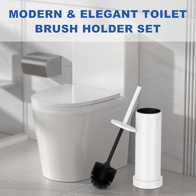 Toilet Brush and Holder Set: 304 Stainless Steel (White)