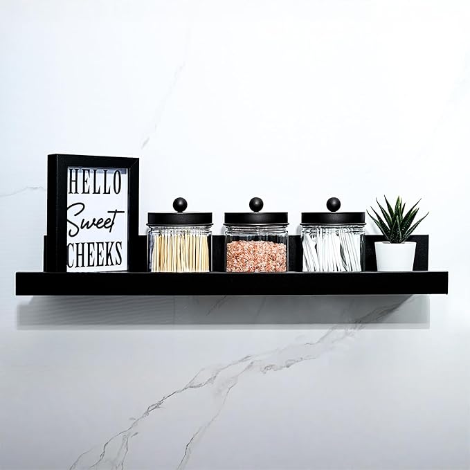 SheeChung Bathroom Organizers and Storage - 4Pack Qtip Holders Bathroom Canister Apothecary Jars for Cotton Swabs, Rounds, Balls, Qtips,Makeup Sponges, Flossers,Bath Salts - Black