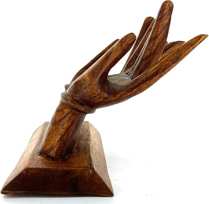 Hands Eyeglass Ring Holder - Hand Carved Wooden Card Ring Trinket Holder Figure Decor 6.5" Brown Classic Wooden Jewelry Stand