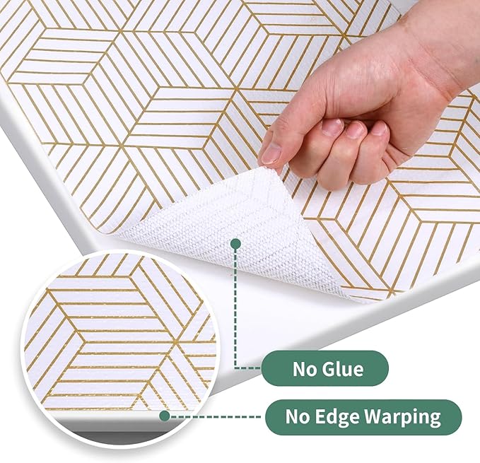 Shelf Liners for Kitchen Cabinets 23.6 in x 20 FT, Non Adhesive Cabinet Liner Strong Non-Slip Thickened Gold Geometric Drawer Liner, Easy to Clean for Shelf …