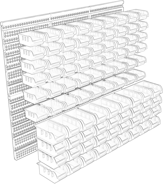 Wall Mounted Storage Bins - Plastic Adjustable Compartment Organizer for Screws, Nuts, Bolts & Tools | Heavy-Duty Home & Garage Organization | Closet, Bedroom, 90PCS (36R+36B+18Y)