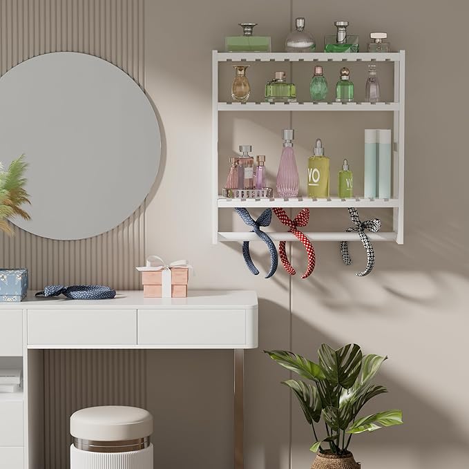 PPN Towel Rack Bathroom Storage Shelves Over The Toilet with Towel Bar 100% Bamboo Adjustable Height Floating Shelf Wall Shower Shelf for Small Space Bathroom Kitchen Multi Usage (White-1Pack)