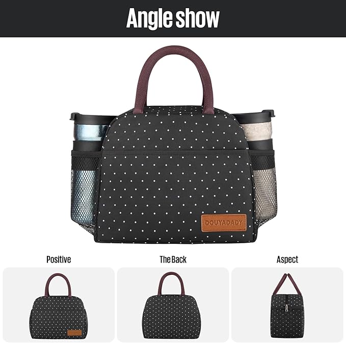Lunch Bag Women/Men Lunch Box Women/Men (black polka dot)