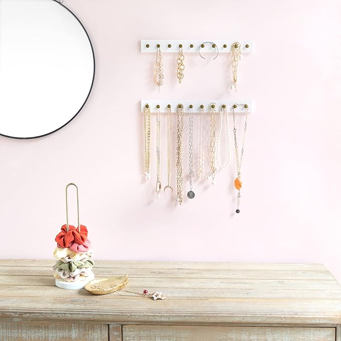 Mkono Necklace Holder Wall Mounted Necklaces Hanger, Jewelry Organizer Hanging with 20 Metal Round Hooks Headband Holder Organizer Metal Headband Storage Hair Accessories Organizer