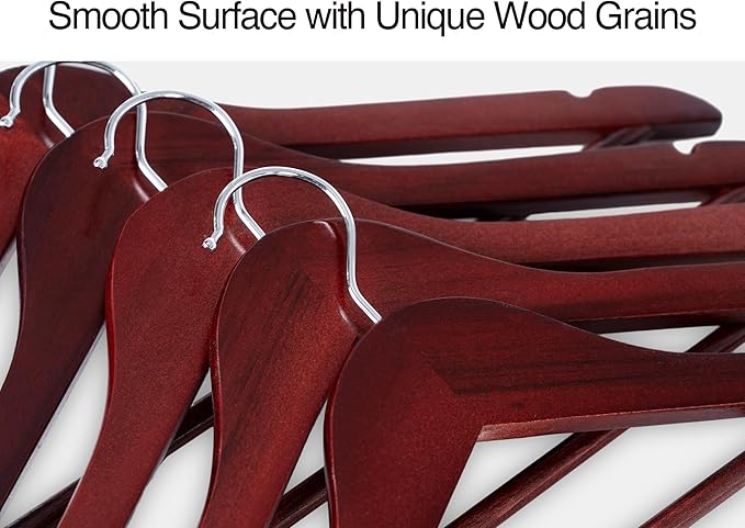 StorageWorks Wooden Hangers 20 Pack, Wood Coat Hangers for Closet, Heavy Duty Clothes Hangers for Suits, Shirts, Pants, Jackets, Dark Cherry Color