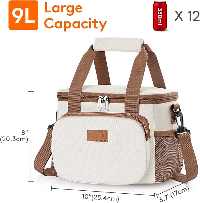 Lifewit Medium Lunch Bag Insulated Lunch Box Soft Cooler Cooling Tote for Adult Men Women, Beige 12-Can (9L)