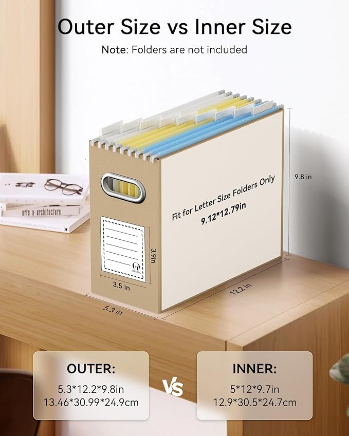 Oterri Cardboard File Organizer Box for Hanging File Folders Letter Size,File Box for Computer Desk,File Cabinet,Working Home,Office,Classroom (Brown, Letter Size - 4 Packs)