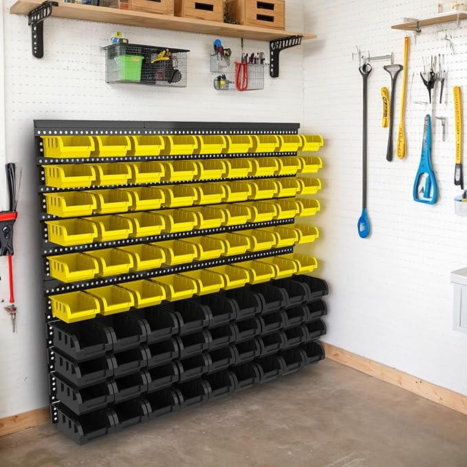 Wall Mounted Storage Bins - Plastic Adjustable Compartment Organizer for Screws, Nuts, Bolts & Tools | Heavy-Duty Home & Garage Organization | Closet, Bedroom, Workshop Wall Storage Rack, 90PCS