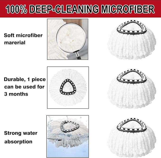 8Pcs Mop Head Replacement,Spin Mop Replacement Head Compatible with Cedar Easywring 1-Tank System Including Machine Washable & Easy to Replace,6 Spin mop Replacement Heads,1 Brush Head and 1 Base