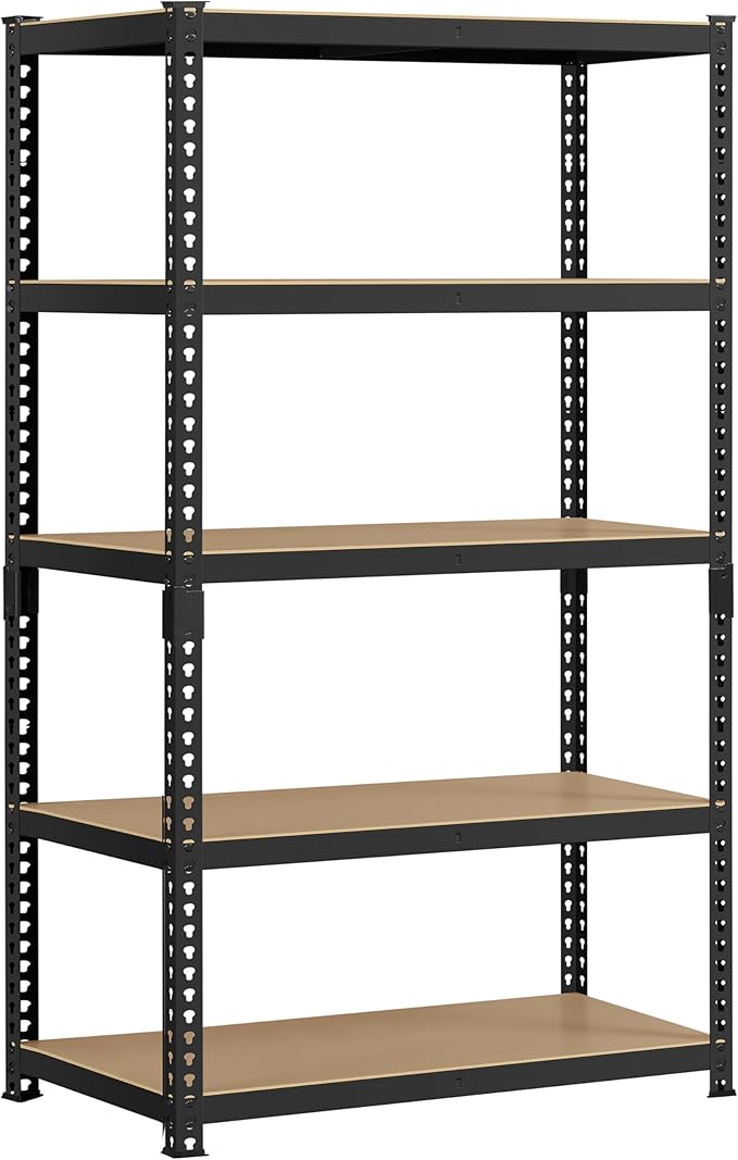 Topeakmart 5-Tier Utility Shelves, Metal Storage Shelves Garage Shelving Unit Adjustable Garage Storage Shelves Storage Racks Heavy Duty Shed Shelving- Black, 35.5 x 17.5 x 72 Inch
