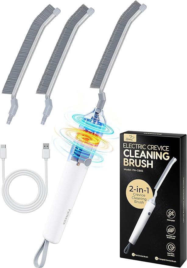 Reciprocating Deep-Clean Brush - Powered by Back-and-Forth Scrubbing Action & LED Light, 3-Speed 2-in-1 Hard and V-Shaped Bristles for Grout, Kitchen, Bathroom, Car, Pet Areas