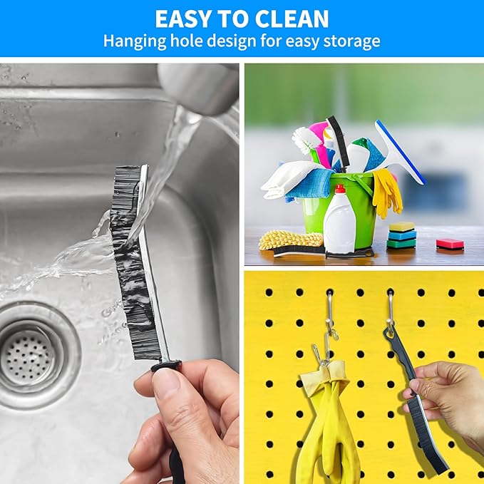 4TH Multi-Purpose Hard Bristle Crevice Cleaning Brush -Deep Cleaning Essential Tool for Household Use -Versatile, Durable, Thin Brush to Clean Narrow Spaces -6 Pcs, Black