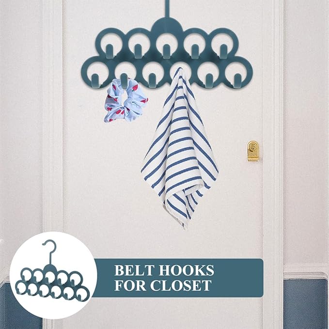 Healifty Wall-Mounted Belt Rack and Scarf Organizer for Closet, Space-Saving Navy Multi-Hook Holder, Sturdy Accessory Organizer for Home Storage and Clothing Accessories
