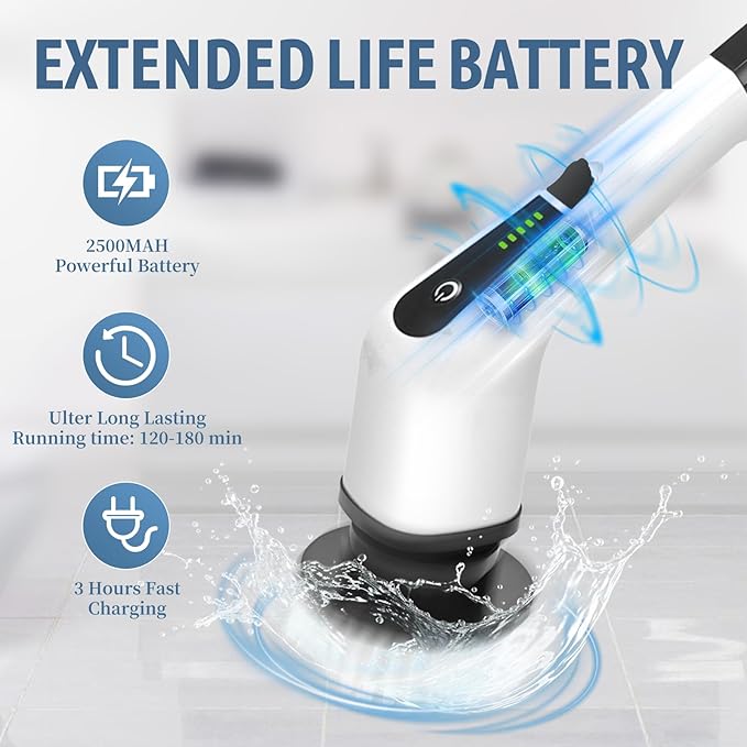 Electric Spin Scrubber, 380 RPM 30KG Non-Stalling 2 Speeds Power Bathroom Shower Cleaner, Brush Supplies Mothers Day Gift for Mom from Daughter Son