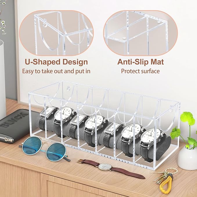 Belt Organizer, Acrylic Belt Storage Organizer for Closet with Dust Cover and Drawer,7 Compartments Transparent Display Case for Belts