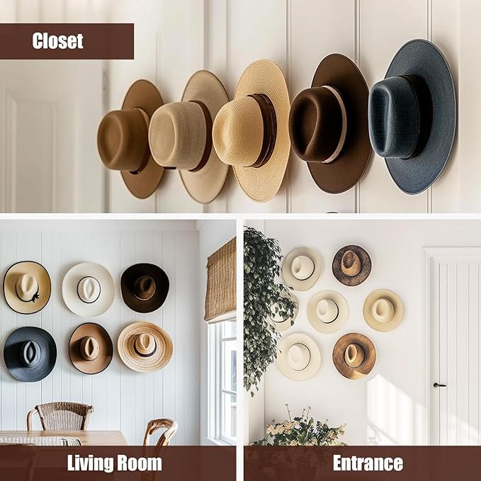 2.8 Inch Hat Hooks for Wall - (16 Pack) Cowboy Hat Rack, Strong Adhesive Cap Holder, Organizer for Baseball Caps, Western Room Decor - Clear
