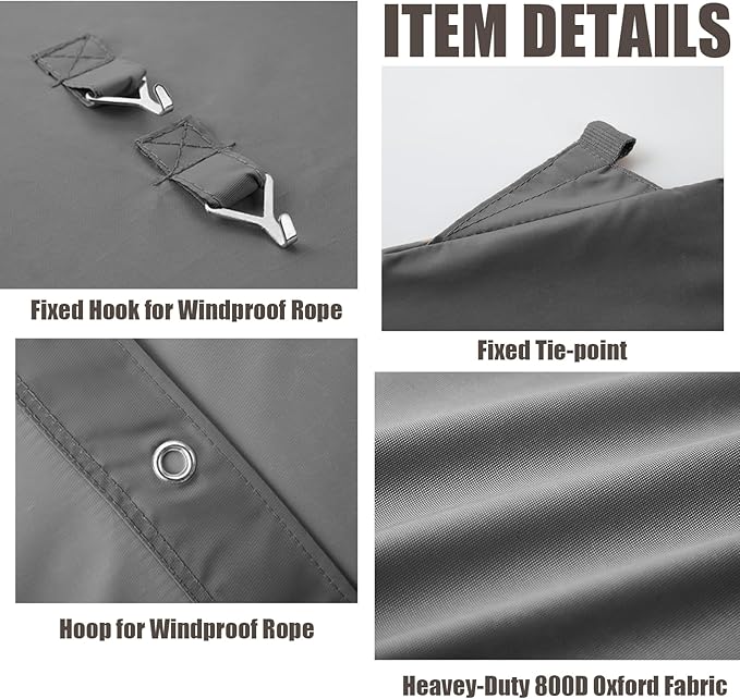 10x20 Carport Replacement Canopy Cover for Tent Top Garage Shelter Cover with Ball Bungees, 800D Oxford Replacement Cover Waterproof & UV Protection, Not Included Frame (Dark Gary)