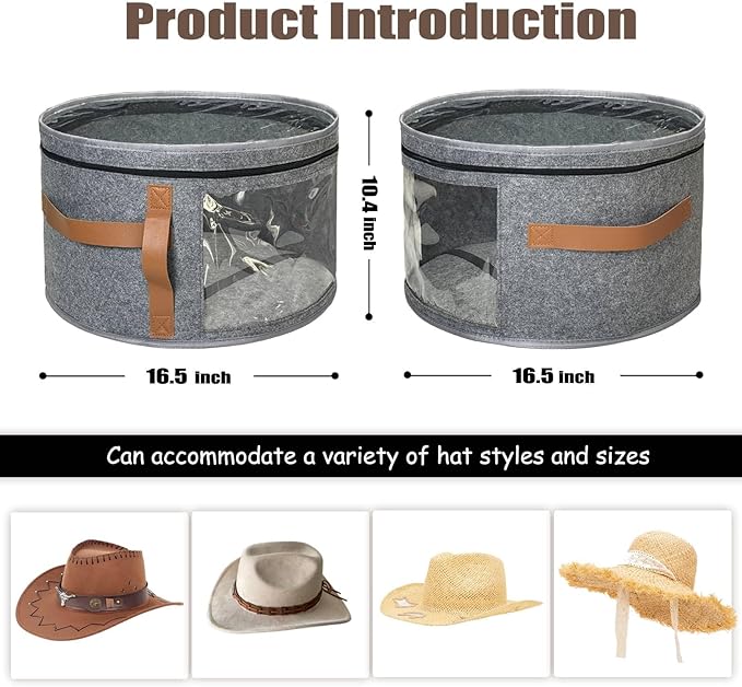 STARGAZ Oversized Clear Hat Storage Bag, Hat boxes for women storage, Cowboy hat storage, Hat accessories, hat organizer for closet, hat travel case with Handle, Holds Up to 10 Hats (Grey 1 Pack)