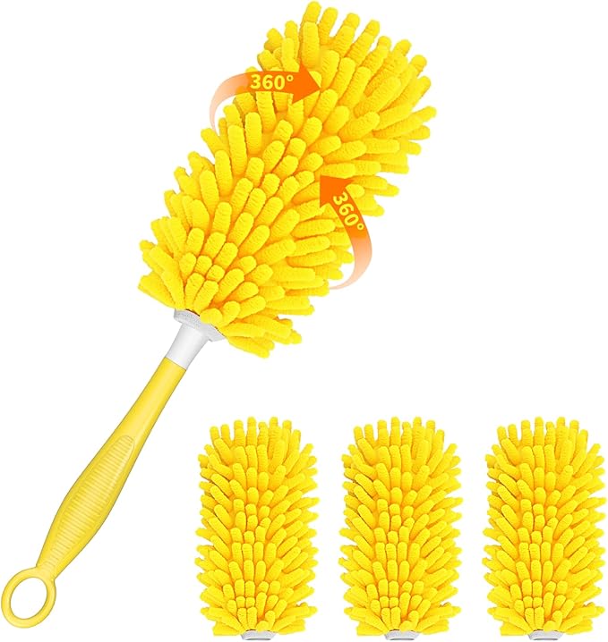 SetSail Dusters for Cleaning 4pcs Small Microfiber Duster Refills with 1 Handle Reusable Duster Refill Compatible with Swiffer Washable Duster Cleaner Kit for Furniture, Blind