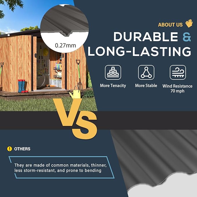 AECOJOY 6' x 8' Shed, Wood Grain Sheds & Outdoor Storage Clearance with Sliding Door, Metal Tool Shed Storage Cabinet, Garden Backyard Shed for Yard, Outdoor Storage Clearance in Dark Grey