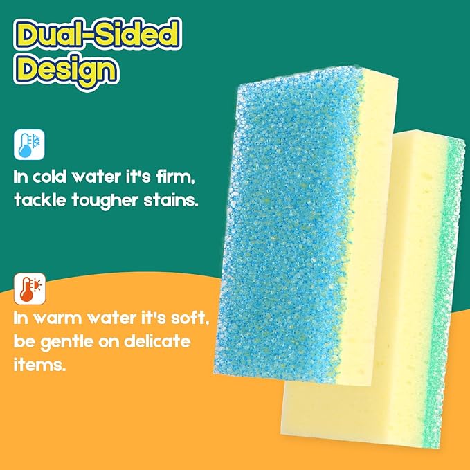 Scrub Sponge, Dual-Sided Temperature-Responsive Scrubber - Non-Scratch - Multipurpose Dish Sponges for Kitchens, Bathrooms, and Outdoor Use - 4 Pack