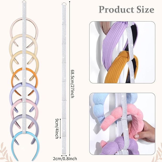 3 PCS Headband Holder Organizer for Girl,Hanging Hairband Storage for Women,Glittering Silver Hair Hoop Display Hair Accessories Organizer Bedroom College Dorm Decor(Glittering Silver)