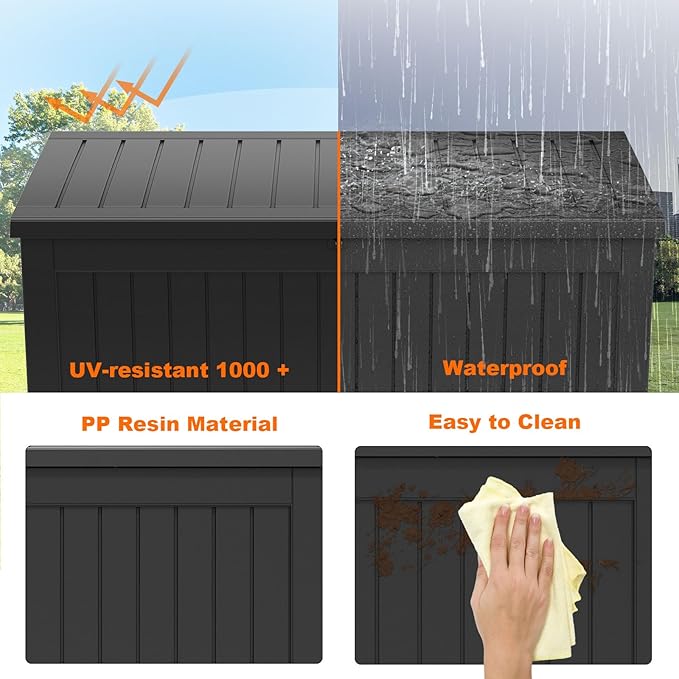 280 Gallon Outdoor Deck Box,Waterproof Resin Outdoor Storage Boxes, Outside Storage Lockable Container for Garden Tools,Indooor Cushions,Accessories (Black)