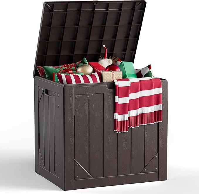 Outdoor Storage Box,30 Gallon Deck Box Outdoor Storage Bench Outside Waterproof Resin Storage Bench, Lockable Patio Cushions, Garden Tools Storage For Furniture, UV Resistant(Black)