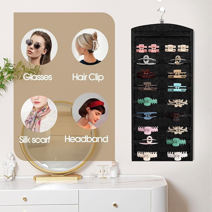 OAOLEER Claw Clip Organizer, Double-Sided Hair Clip Organizer Storage For Girls Women, Hanging Claw Clip Holder Hair Clip Display for Closet, Wall, Door Room Jewelry Shop (Black)