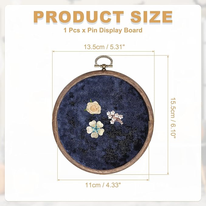 uxcell Round Pin Display Board, Velvet Wall Hanging Brooch Jewelry Display Stand Storage Holder for Enamel Pins Badges Brooches Jewelry, Navy Blue
