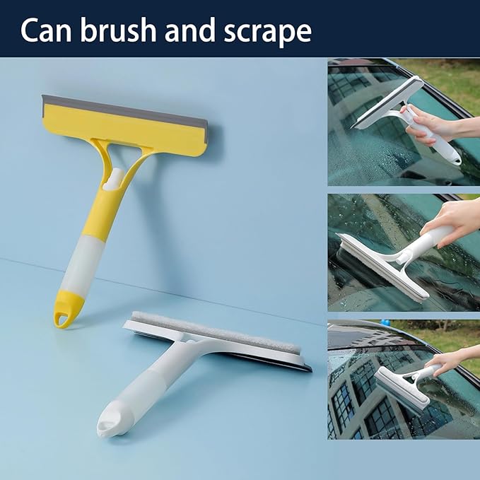 2Pcs 3-in-1 Spray Squeegee with Scraper & Scrubber | Window Cleaning Tool for Shower Glass, Car & Home | Multi-Purpose Cleaning Kit for Kitchen