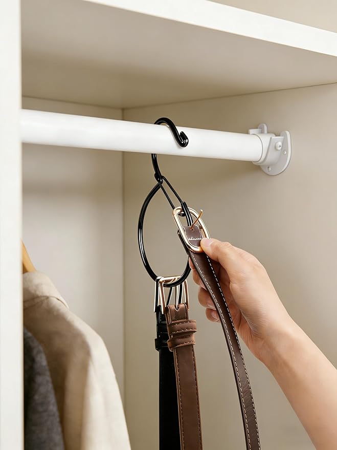 2 Pack Belt Hanger, Belt Hanger for Closet, Rust-Proof Belt Organizer for Closet, Holds Ties, Scarves, hat, Bags & Accessories, Black