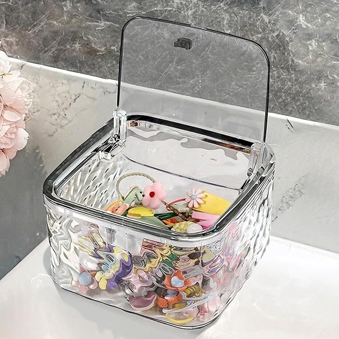 Chic Transparent Hair Accessory Organizer,Portable Flip-Top Hair Tie Organizer,Vanity Container (Transparent,M)