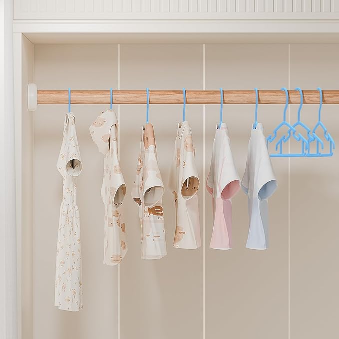 Kids Plastic Hangers, Baby Clothes Hangers for Closet 50 Packs Non-Slip Toddler Hanger for Infant Child Clothing, Small Children Hangers for Pants Coats Skirts (Blue)