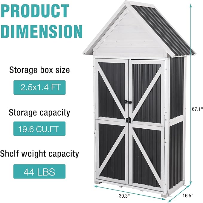 Sheds Outdoor Storage,Garden Shed with Metal Frame Structure and Adjustable Shelves,Large Capacity Storage Tool Cabinet Box for Backyard Garden Patio Lawn (White)