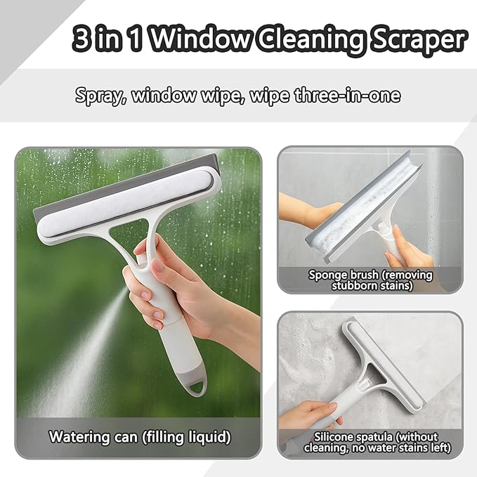 XANGNIER Window Cleaner Tool Kit,2025 3 in 1 Window Cleaning Scraper with Spray,Thickened Magic Cleaning Cloth,Window Scrubber Cleaning Squeegee for Glass,Mirror,Shower Doors,Car Windshields(White)