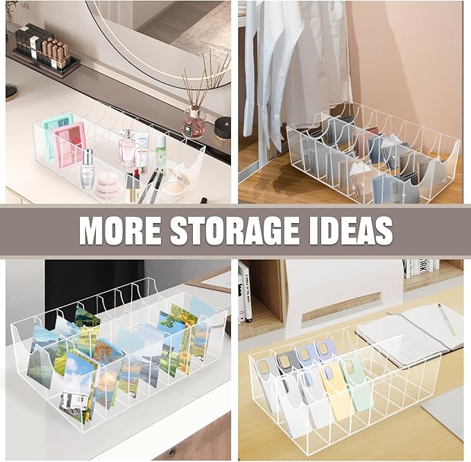 Belt Organizer with Lid, 14 Compartments Acrylic Belt Storage Holder with Dust Cover for Closet Drawer Checkroom Clear Belt Divider Display Case