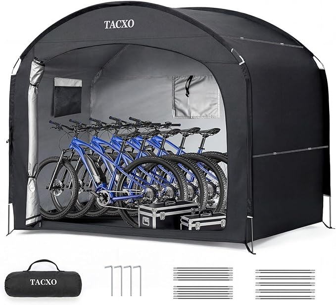 Bike Storage Shed Tent,Bike Cover Waterproof Outdoor Storage Shed with 30% More Top Storage Space for 4-5Bikes,Portable Bicycle Shelter for Motorcycle,Garden Tools,Lawn Mower
