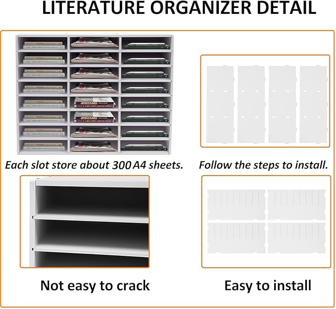 LOYALHEARTDY Literature Organizer, 24 Compartments Paper Storage Cabinet Mail Organizer, 29X 11.9 X 23.5 Inch Desktop File Sorter Mail Center Mailbox School Classroom Keepers for Home&Office, White