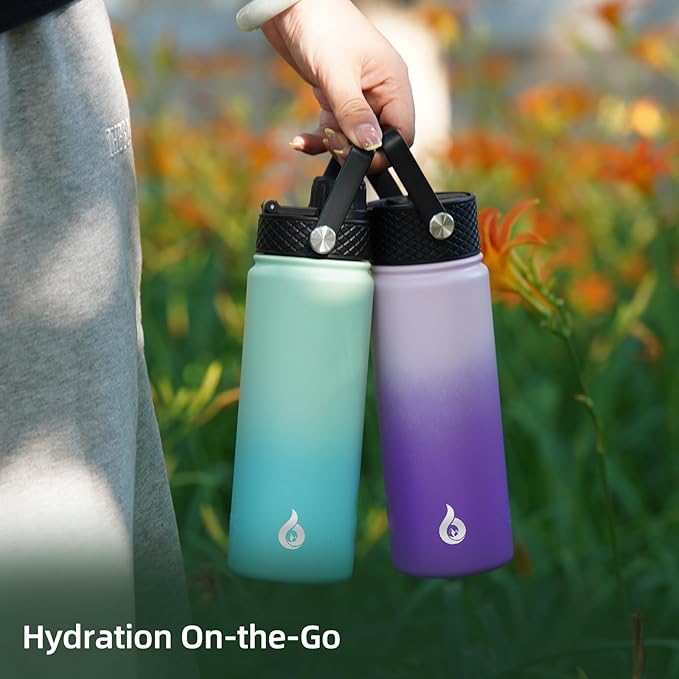 BJPKPK Insulated Water Bottles with Straw Lid, 27oz Stainless Steel Water Bottle with 3 Lids, Leak Proof BPA Free Metal Thermo, Mugs, Tumblers, Keep Cold Hot -Ocean