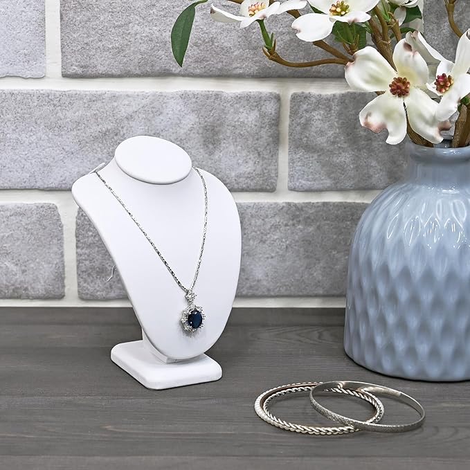 MOOCA 2 Pcs Set Small Necklace Chain Jewelry Bust Display Holder Stand, Necklaces Display Mannequin, Necklace Bust, Jewelry Stand 6 1/4 in H, 3 7/8" W x 2. 5/8" D x 61/4" H, White Leatherette