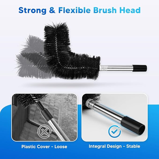 11.8FT Gutter Cleaning Tools From the Ground, No Ladder Needed - Adjustable Gutter Cleaner Pole with Replaceable Brush & Shovel for Roof Rain Gutters Cleans Leaves and Debris with Grip Tapes